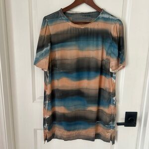 Raquel Allegra Silk Water Color Striped Print Mini Dress Women's Sz 0 Artsy